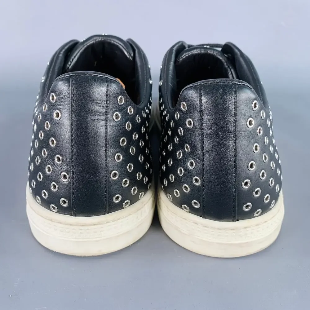 ALAIA Size 8 Black Silver Grommets Leather Lace-Up Low Top Sneakers - Picture 3 of 8